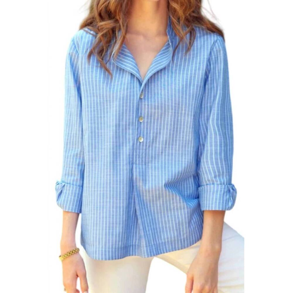 NEW FINLEY henri chambray stripe shirt in aqua